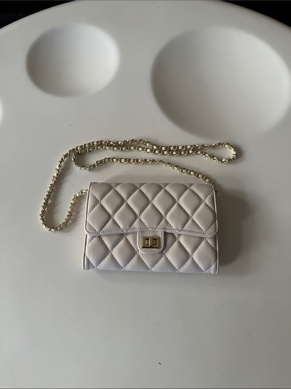 Quilted Leather Chain Crossbody Bag in Cream